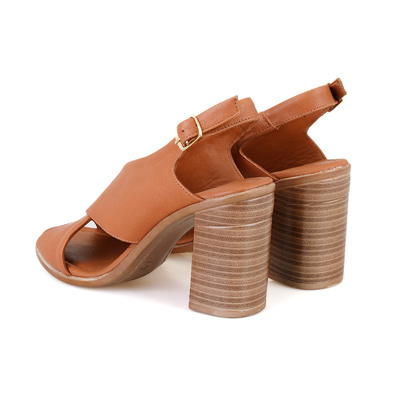 Kadın Taba Topuklu Deri Sandalet