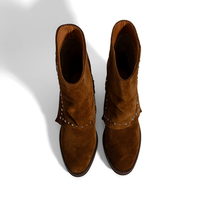 Kadın Taba Zımba Detaylı Kalın Topuklu Süet Bot