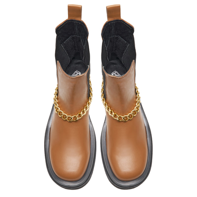 Kadın Taba Zincir Detaylı Deri Chelsea Bot