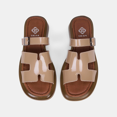 Kadın Ten Ayarlanabilir Tokalı Rugan Deri Terlik