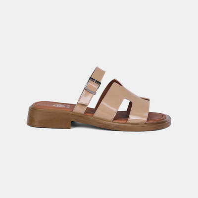 Kadın Ten Ayarlanabilir Tokalı Rugan Deri Terlik