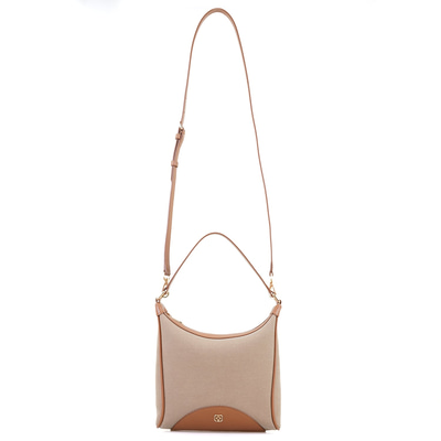 Kadın Ten Deri Biyeli Kanvas Omuz Çantası