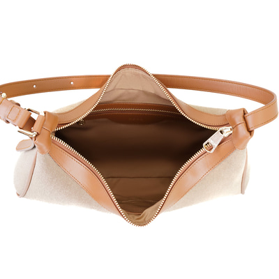 Kadın Ten Deri Biyeli Kanvas Omuz Çantası