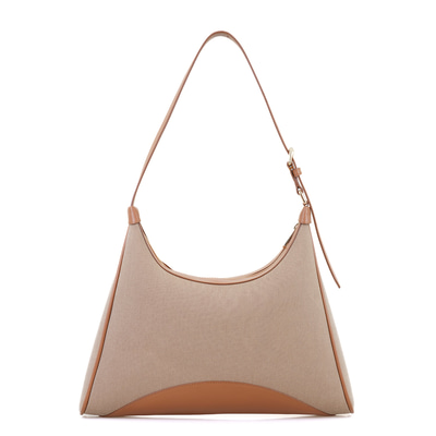 Kadın Ten Deri Biyeli Kanvas Omuz Çantası