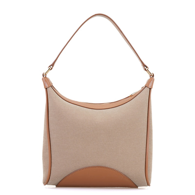 Kadın Ten Deri Biyeli Kanvas Omuz Çantası