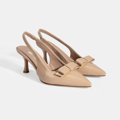 Kadın Ten Fiyonk Detaylı Rugan Topuklu Klasik Ayakkabı