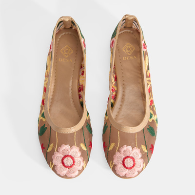 Kadın Ten Nakış İşleme Detaylı Fileli Babet