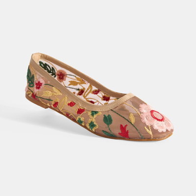 Kadın Ten Nakış İşleme Detaylı Fileli Babet