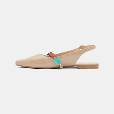 Kadın Ten Renkli Taş Aksesuarlı Sivri Burunlu Rugan Babet