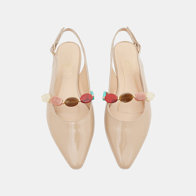 Kadın Ten Renkli Taş Aksesuarlı Sivri Burunlu Rugan Babet