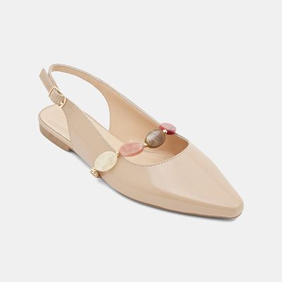 Kadın Ten Renkli Taş Aksesuarlı Sivri Burunlu Rugan Babet