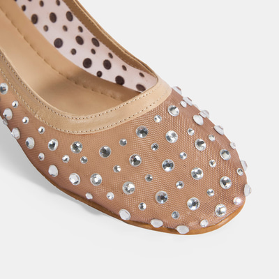 Kadın Ten Taş Detaylı Fileli Babet