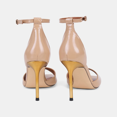 Kadın Ten Tek Bantlı İnce Topuklu Rugan Deri Abiye Sandalet 