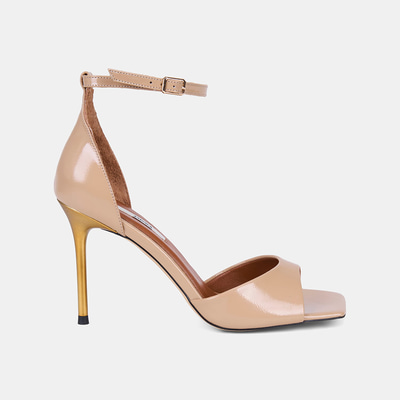 Kadın Ten Tek Bantlı İnce Topuklu Rugan Deri Abiye Sandalet 