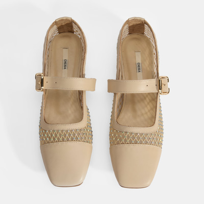 Kadın Ten Toka Aksesuarlı File Babet