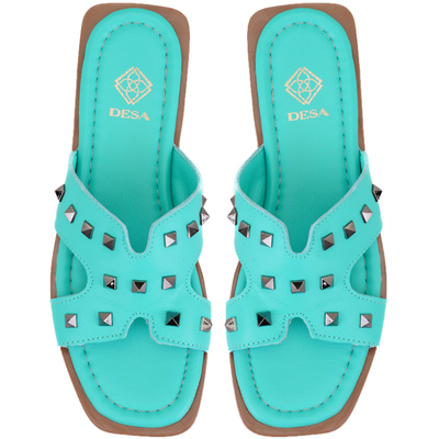 Kadın Turkuaz Deri Terlik