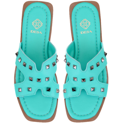 Kadın Turkuaz Deri Terlik