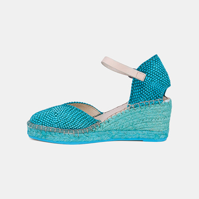 Kadın Turkuaz Dolgu Topuklu Hasır Espadril