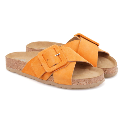 Kadın Turuncu Ayarlanabilir Süet Deri Terlik