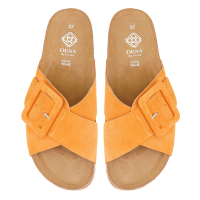 Kadın Turuncu Ayarlanabilir Süet Deri Terlik