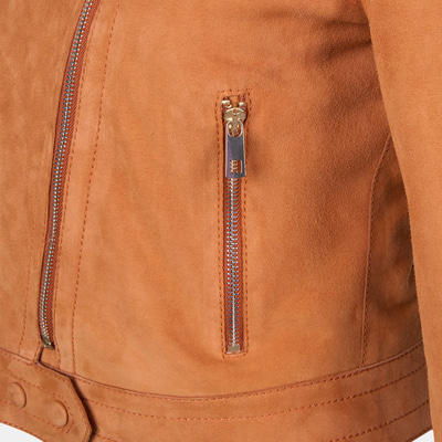 Kadın Turuncu Gömlek Yakalı Süet Biker Ceket