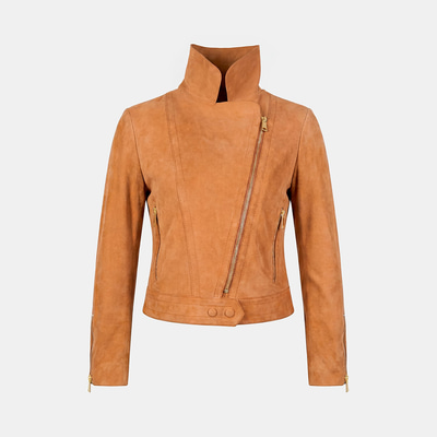 Kadın Turuncu Gömlek Yakalı Süet Biker Ceket