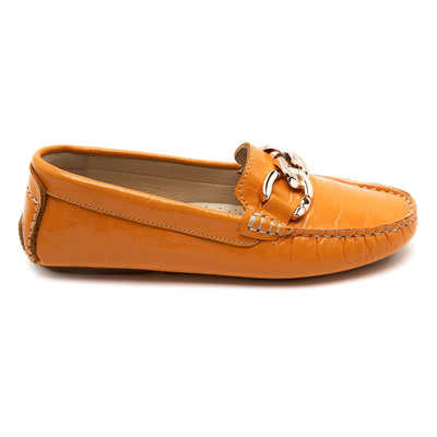 Kadın Turuncu Kroko Baskılı Deri Loafer