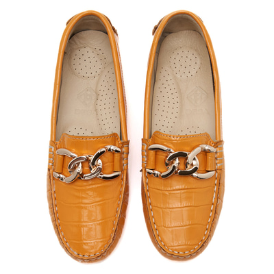 Kadın Turuncu Kroko Baskılı Deri Loafer