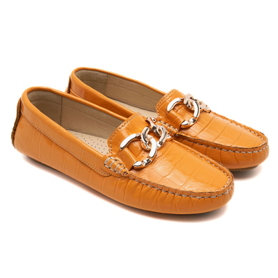 Kadın Turuncu Kroko Baskılı Deri Loafer