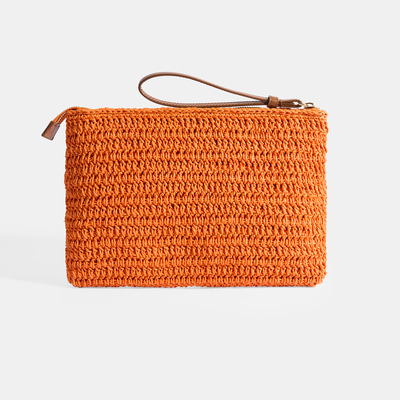 Kadın Turuncu Monogram Logolu Hasır El Çantası