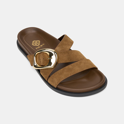 Kadın Vizon Ayarlanabilir Gold Tokalı Süet Terlik