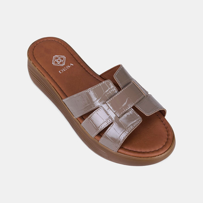 Kadın Vizon Kroko Baskılı Dolgu Topuklu Rugan Deri Terlik