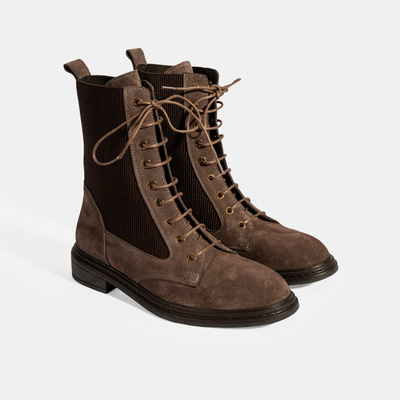 Kadın Vizon Lastik Detaylı Bağcıklı Süet Postal Bot