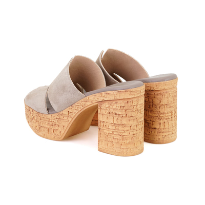 Kadın Vizon Platform Topuklu Deri Terlik