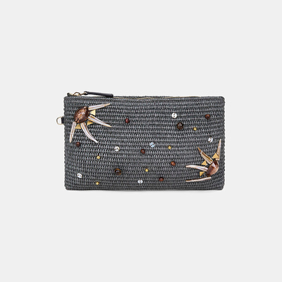 Kadın Yeşil Boncuk İşlemeli Hasır Clutch