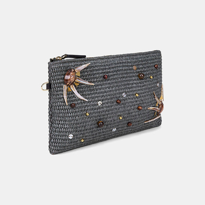 Kadın Yeşil Boncuk İşlemeli Hasır Clutch