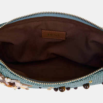 Kadın Yeşil Deniz Kabuğu Aksesuarlı Hasır Clutch