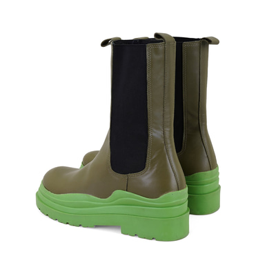 Kadın Yeşil Deri Chelsea Bot