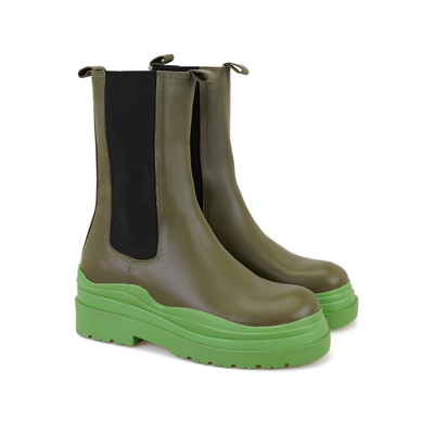 Kadın Yeşil Deri Chelsea Bot