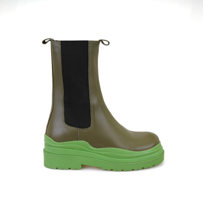 Kadın Yeşil Deri Chelsea Bot