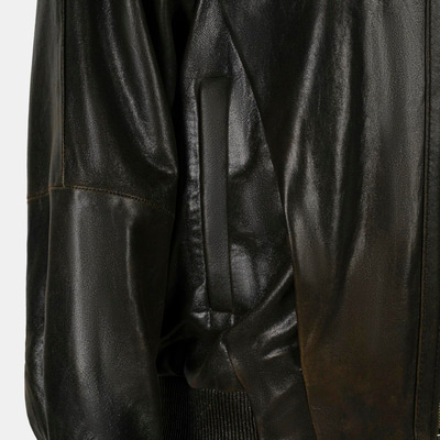 Kadın Yeşil Gömlek Yakalı Deri Bomber Ceket