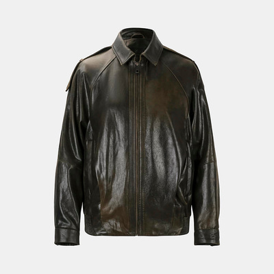 Kadın Yeşil Gömlek Yakalı Deri Bomber Ceket