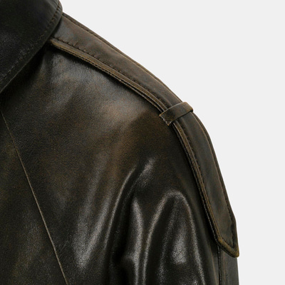 Kadın Yeşil Gömlek Yakalı Deri Bomber Ceket