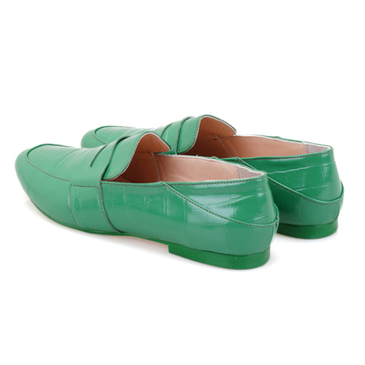 Kadın Yeşil Kroko Baskılı Deri Loafer