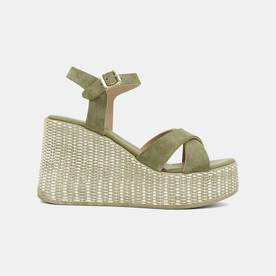 Kadın Yeşil Metal Tokalı Dolgu Topuklu Süet Sandalet