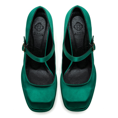 Kadın Yeşil Saten Mary Jane Platform Ayakkabı