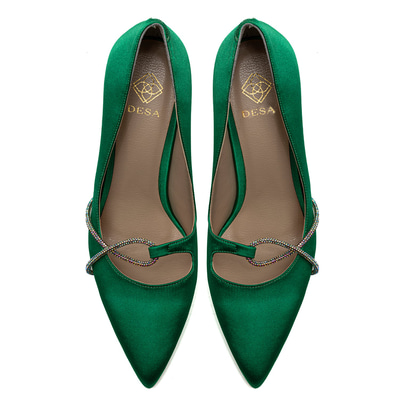 Kadın Yeşil Saten Taşlı Stiletto