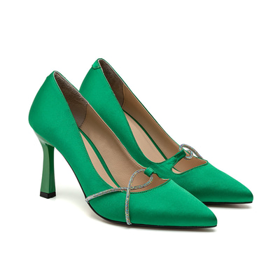 Kadın Yeşil Saten Taşlı Stiletto