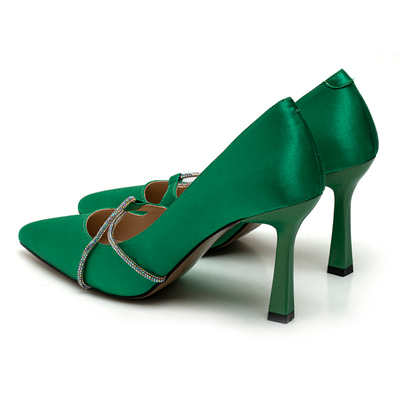 Kadın Yeşil Saten Taşlı Stiletto