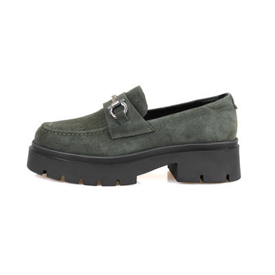 Kadın Yeşil Toka Aksesuarlı Süet Deri Loafer